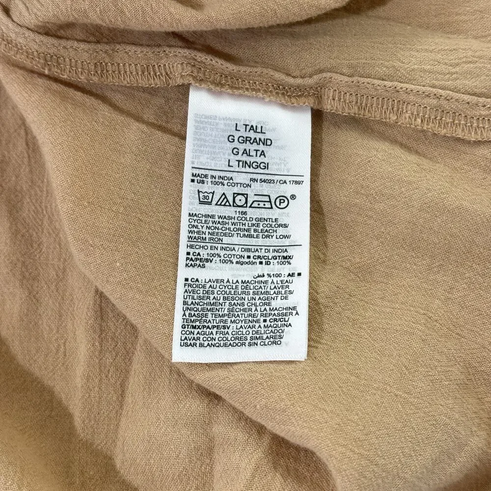Old Navy Puff Sleeve Cutout Tie Back Swing Blouse Tan L Tall Boxy Boho Neutral
